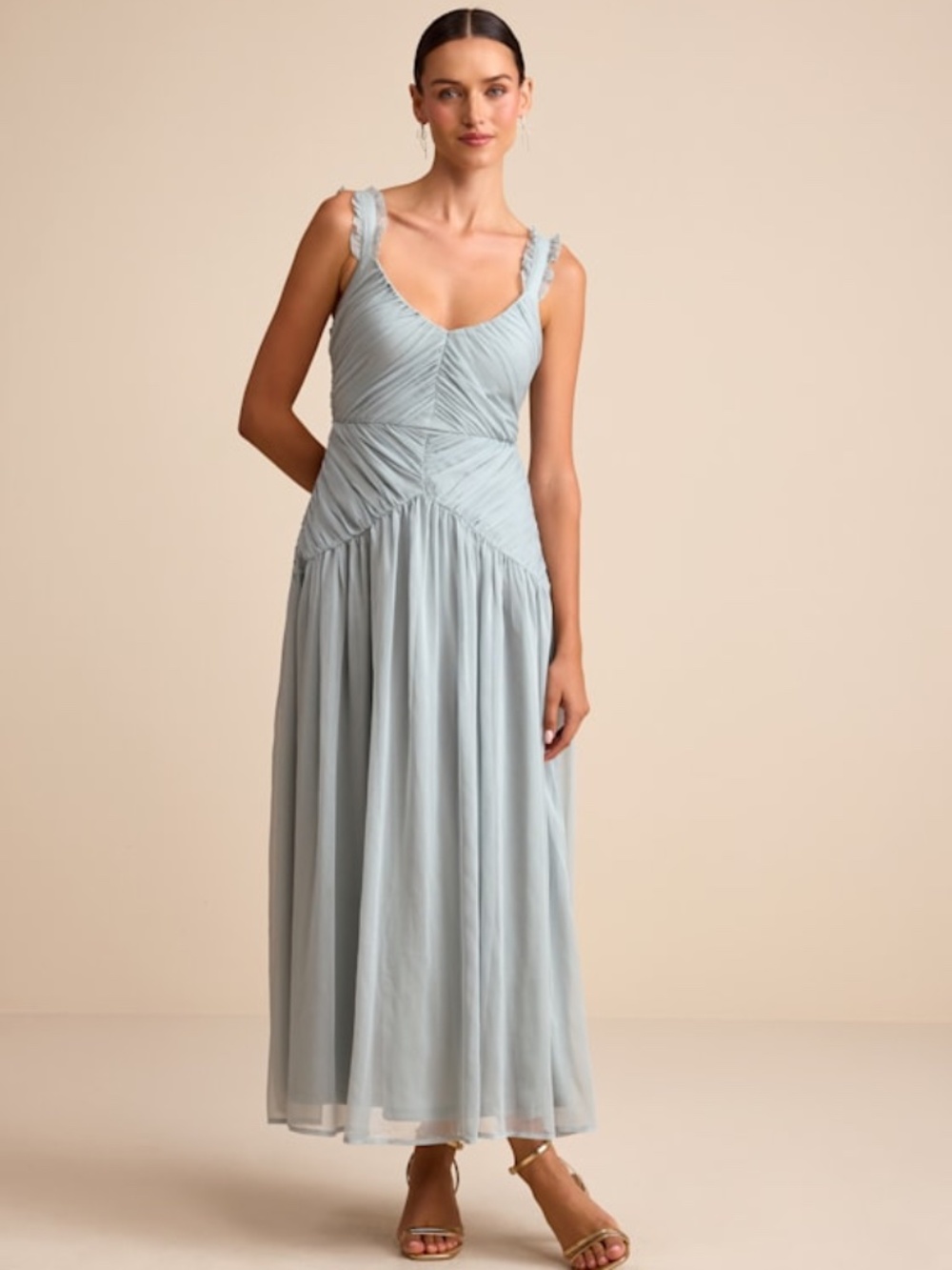 Lulus Laufey Dusty Blue Pleated Drop Waist Midi Dress - Size M
